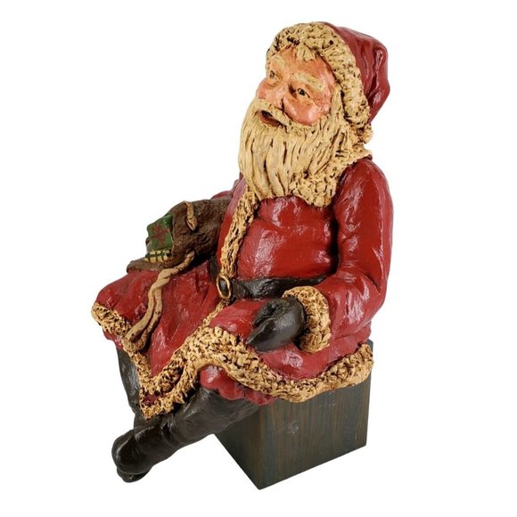 Santa Shelf Sitter Resin Hand Painted Artist & Maker Signed/Dated 1988 Antique G - Picture 6 of 9